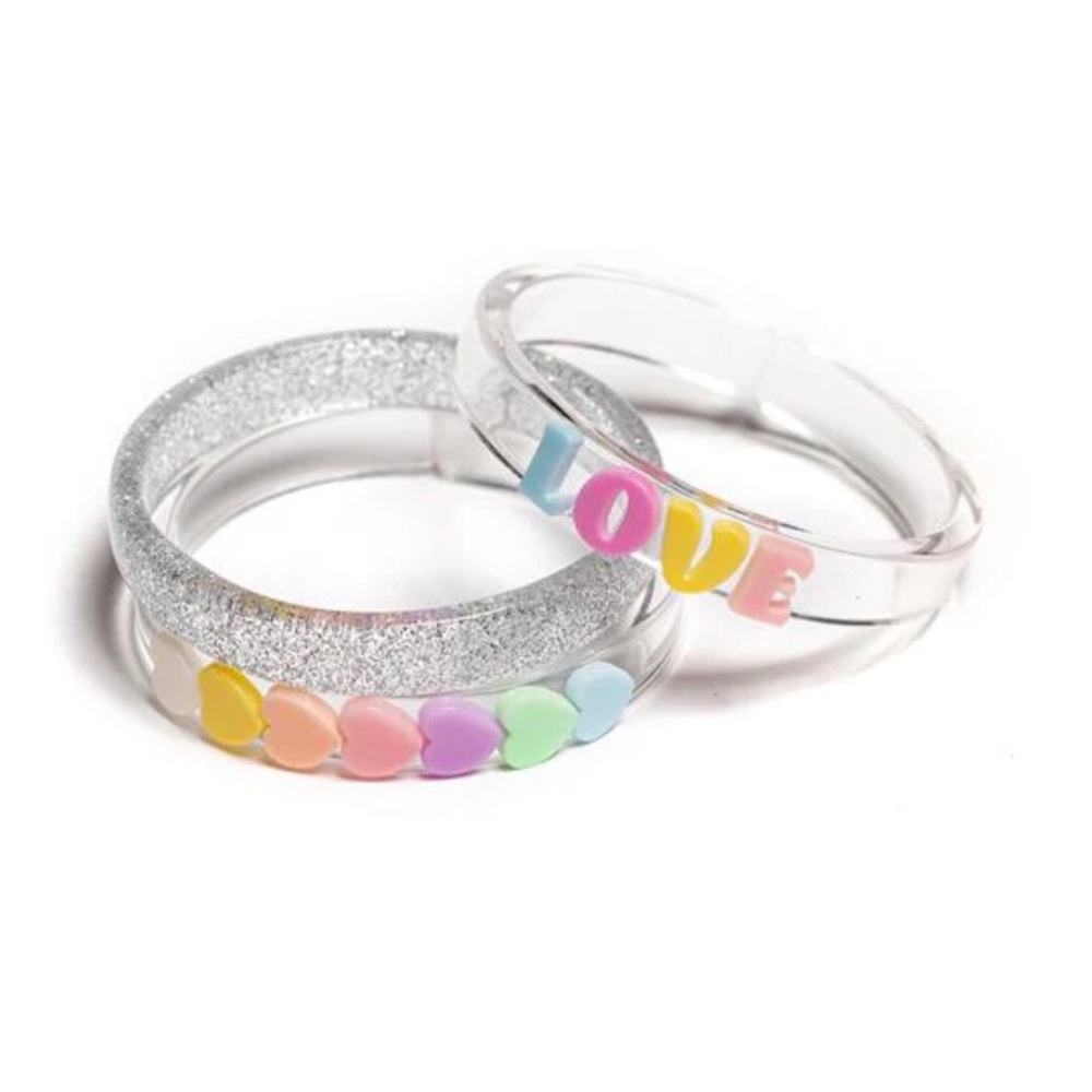 Girls Acrylic Bangles Bracelet Set in Pastel LOVE and Hearts (3-6Y)